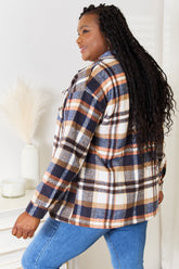 Double Take Plaid Button Front Shirt Jacket with Breast Pockets OutfitFlow